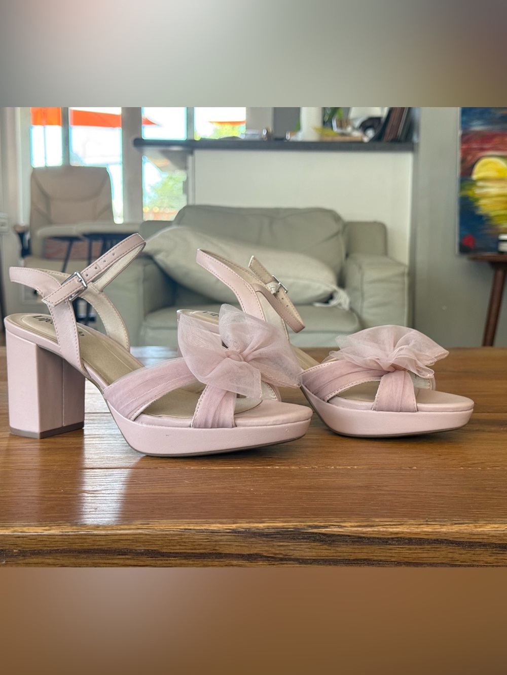 Life Stride Pale Pink Tulle Bow Platform Heels